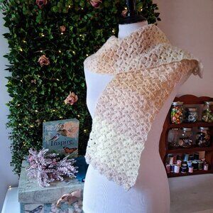 🧶 Handmade Crocheted Cream Shades Scarf